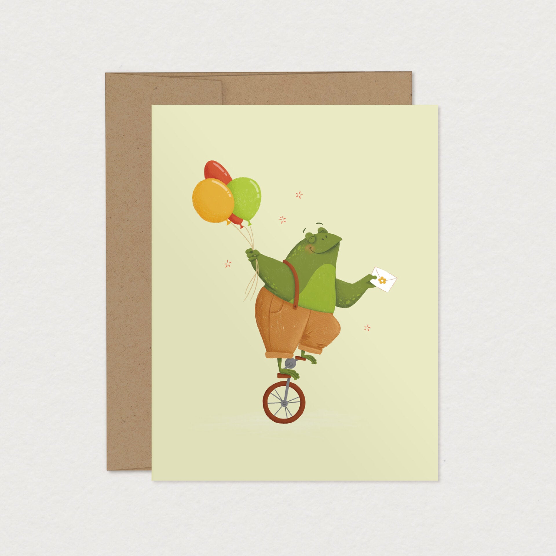 Carte de souhaits gribouille la grenouille mimosa design 