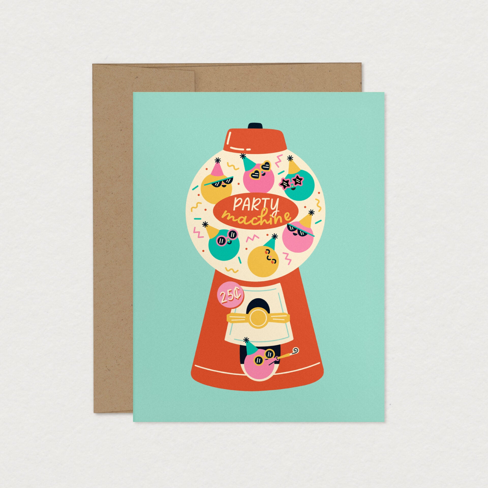 Carte de souhaits Party machine Machine à gomme mimosa design cute