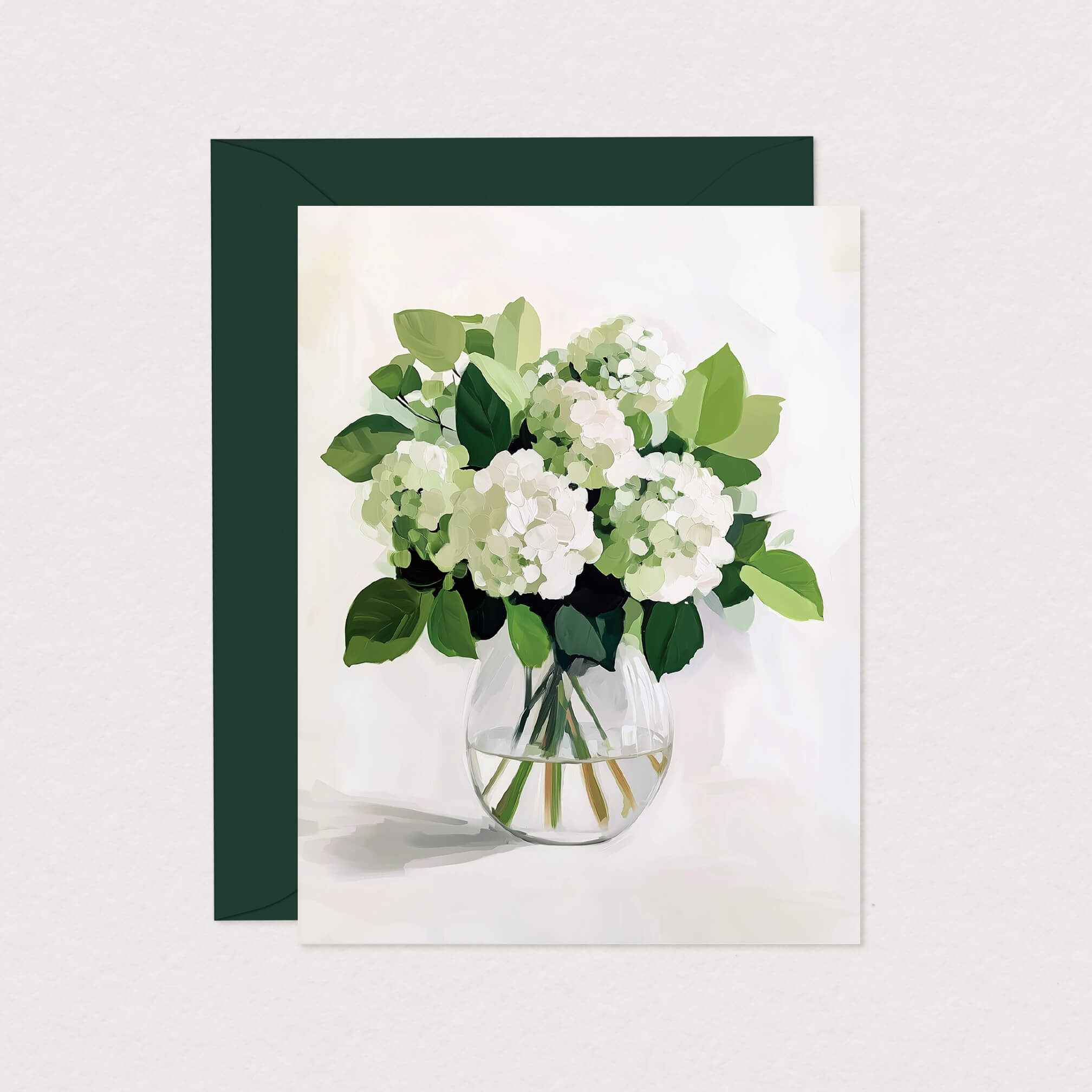 Carte de souhaits Bouquet Hydrangeas Mimosa Design cute vert blanc