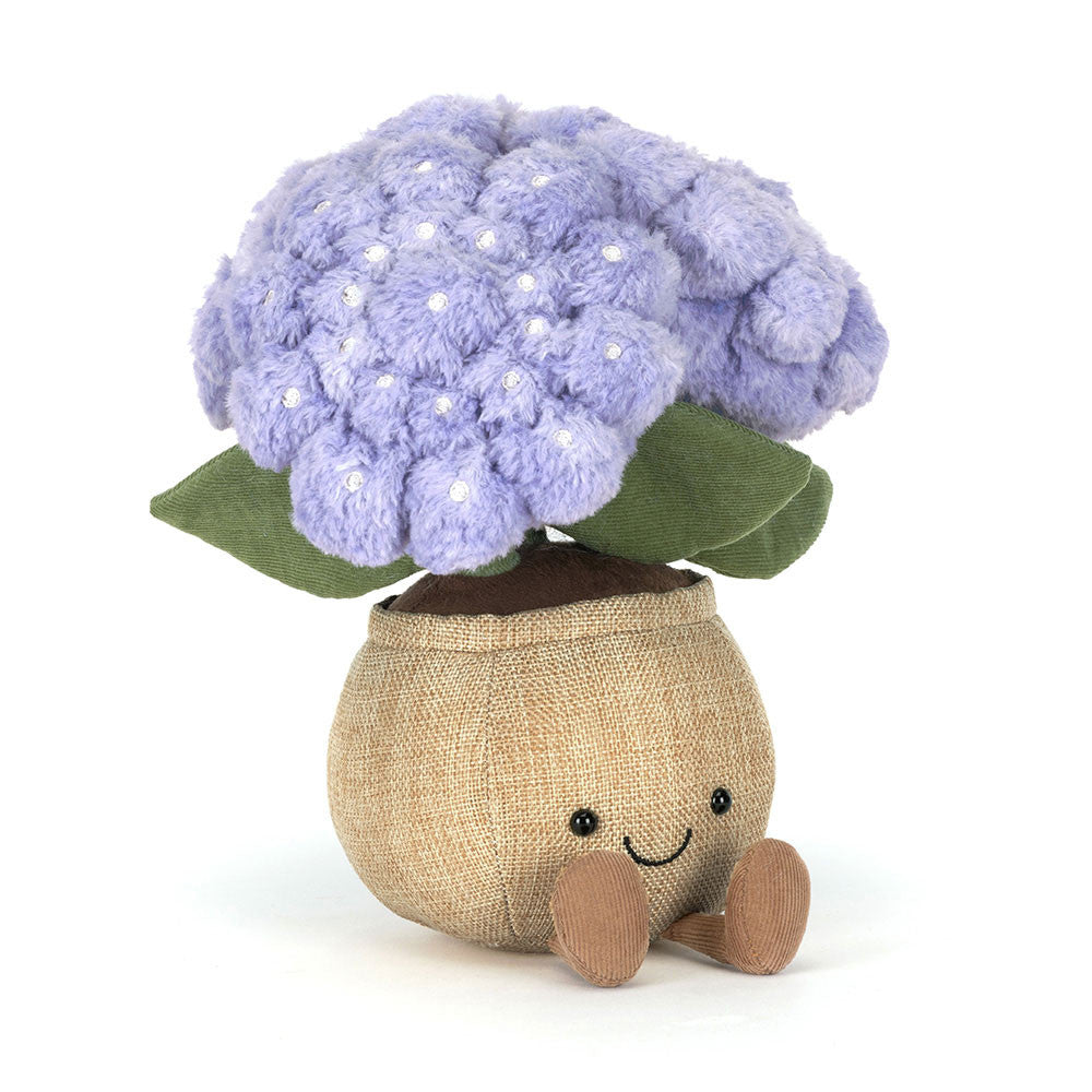 Peluche Amuseable Hydrangea Jellycat toutou fleur feuilles plante mauve pâle vert décoration cute tendance mode