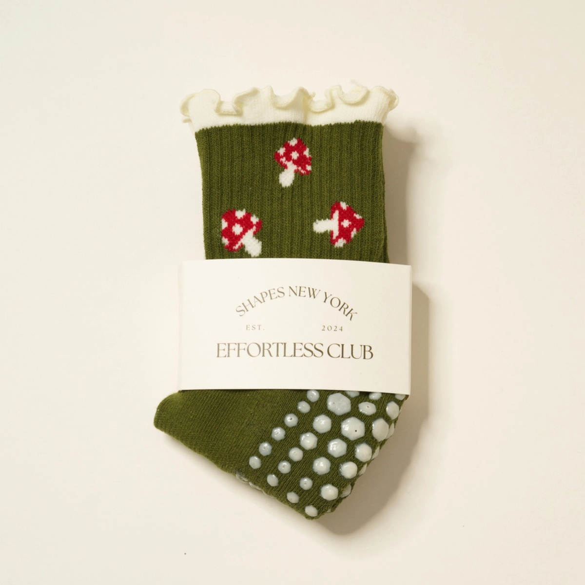 Effortless club New York Chaussette antidérapant pilates yoga cadeau vert champignons cute 