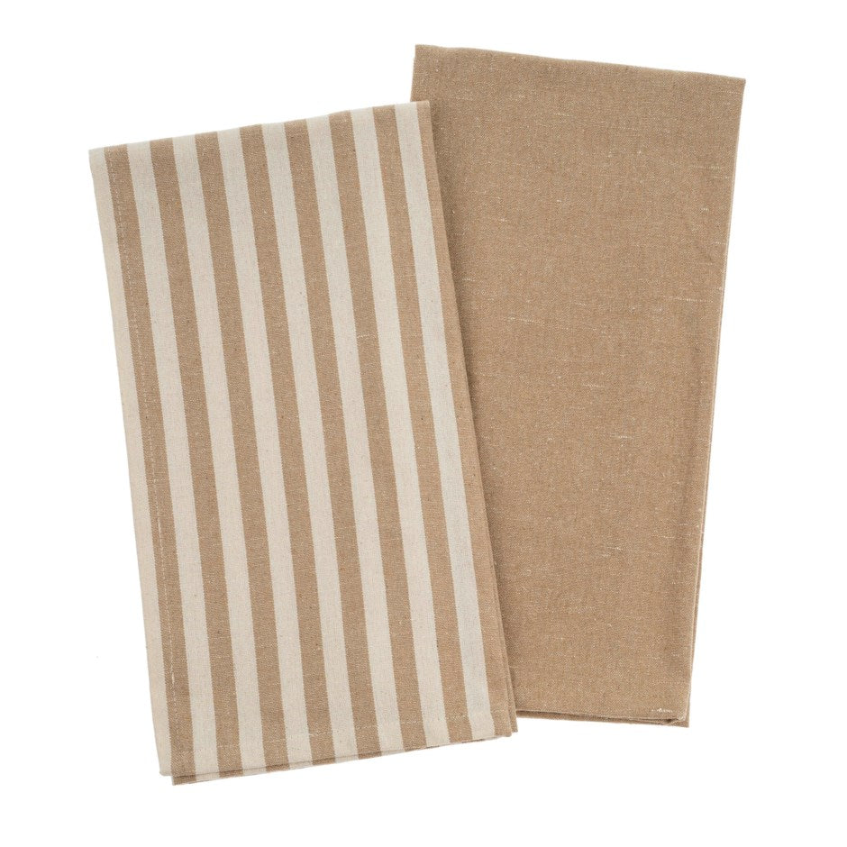 Indaba linge main vaisselle rayures Lucia beige sable