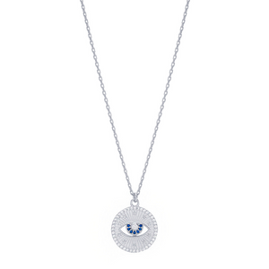 Collier pendentif evil eye argent sterling 925 bleu