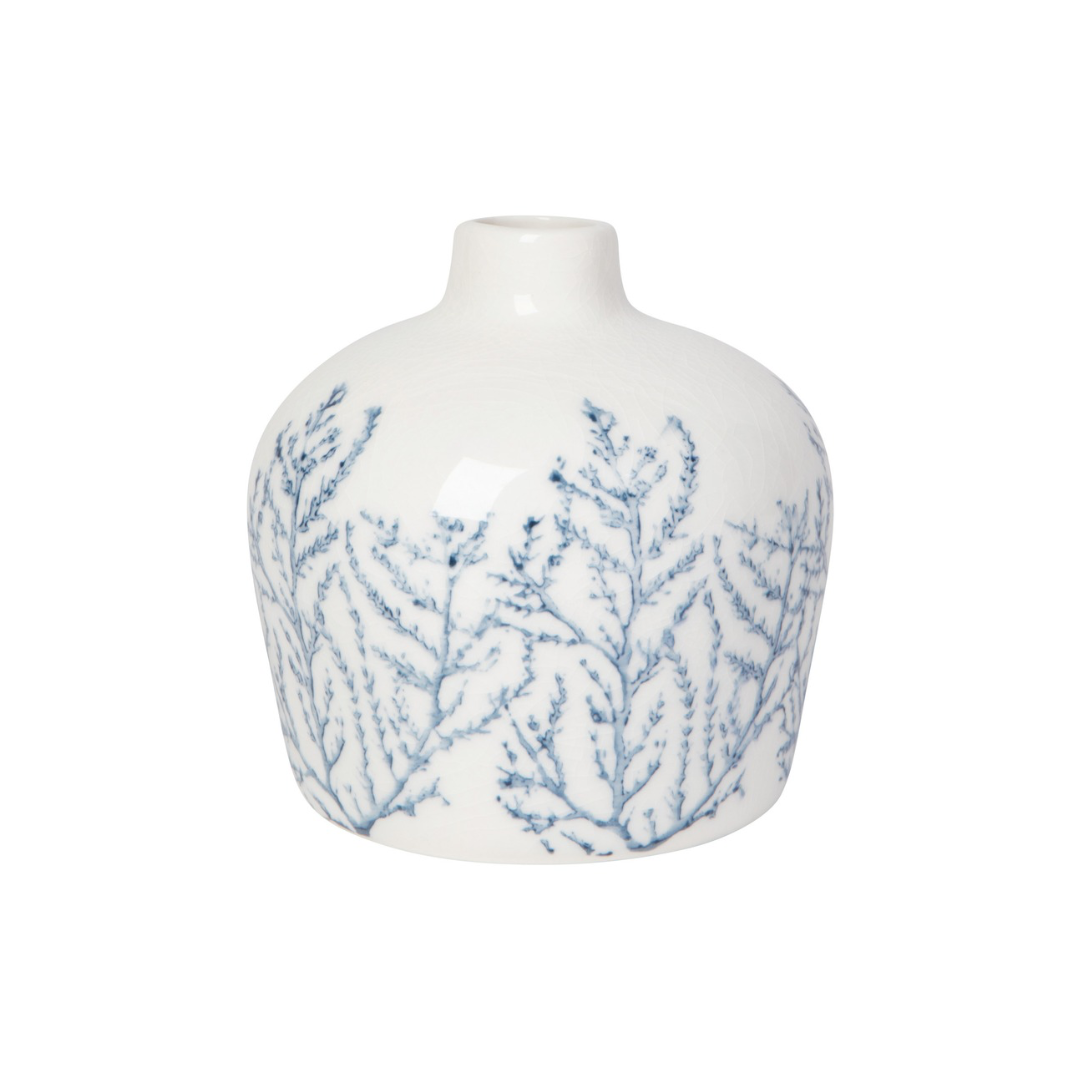 Vase soliflore blanc feuillage bleu Danica porcelaine tendance cute décoration maison