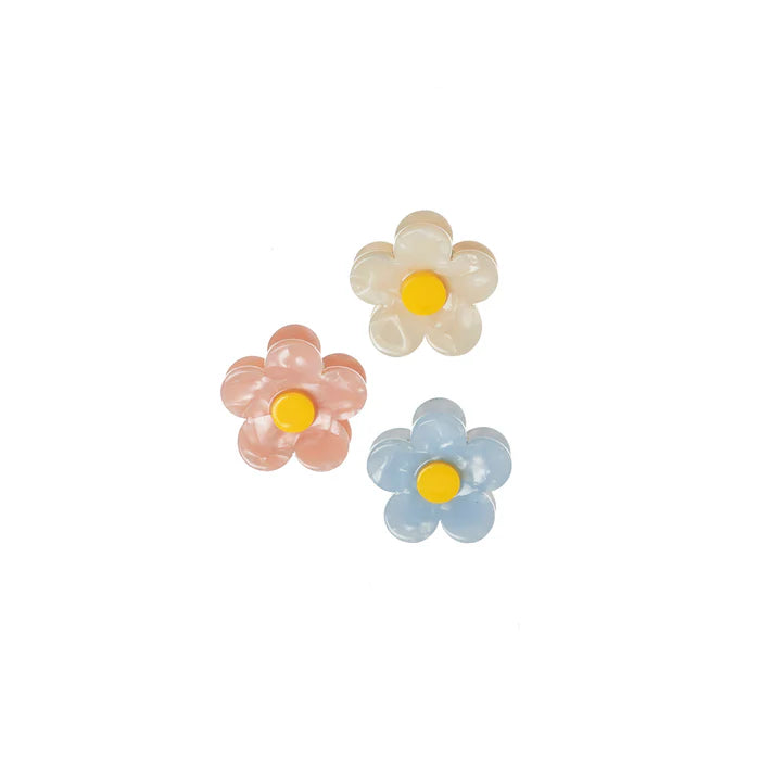 Pince à cheveux mini fleurs 3 trio Rockahula Kids rose bleu blanc jaune mode tendance cute 
