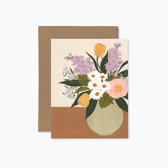 Carte de souhait bouquet printanier  de papier fleuris 