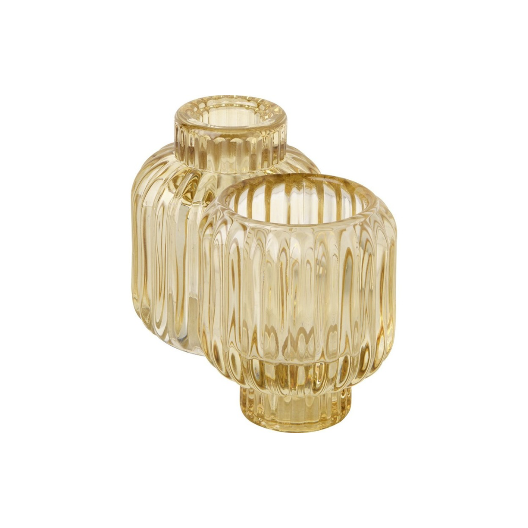 Bougeoir en verre cannelé réversible Ambre IHR tendance 