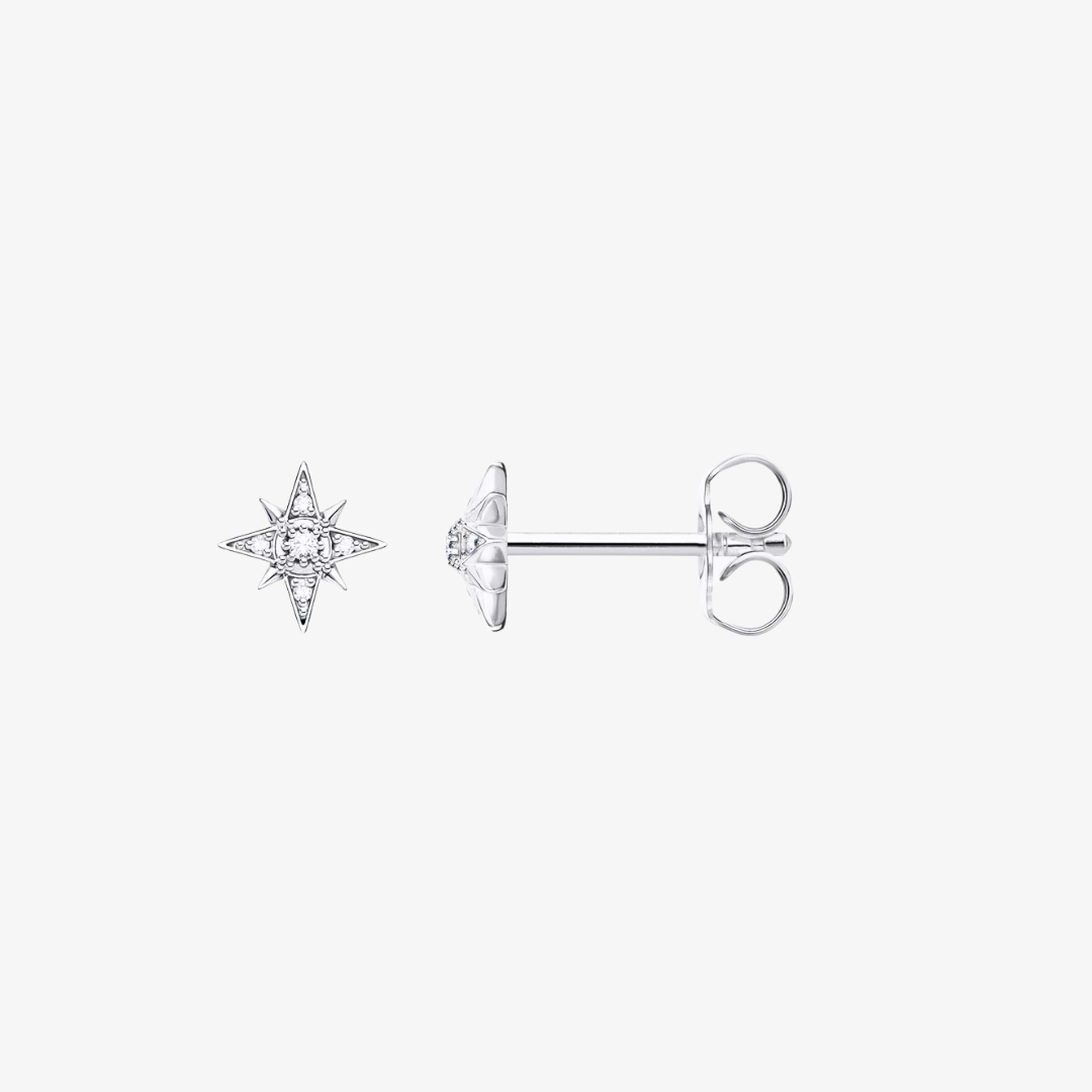 Argent sterling clou boucles unique étoile nordique zircon blanc Thomas Sabo  