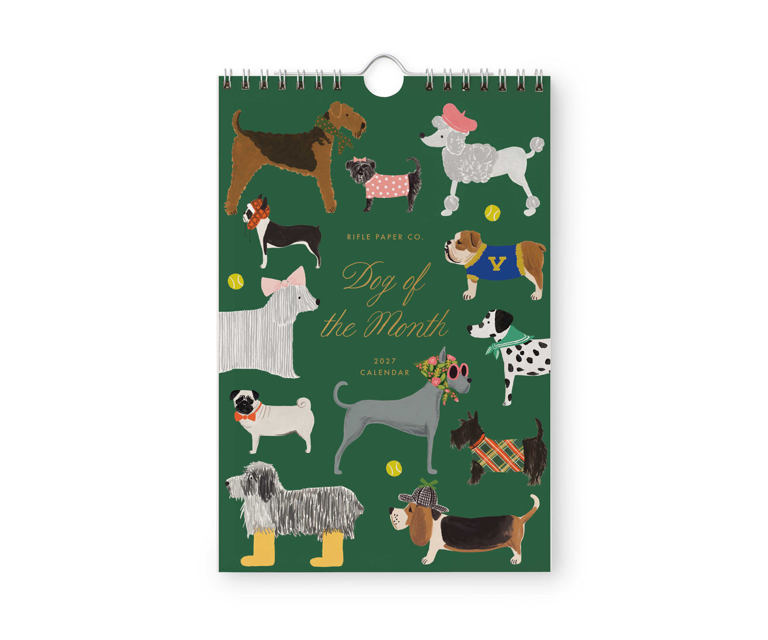 Calendrier 2027 Chien du mois Rifle Paper Co. Vert cute pratique planificateur 