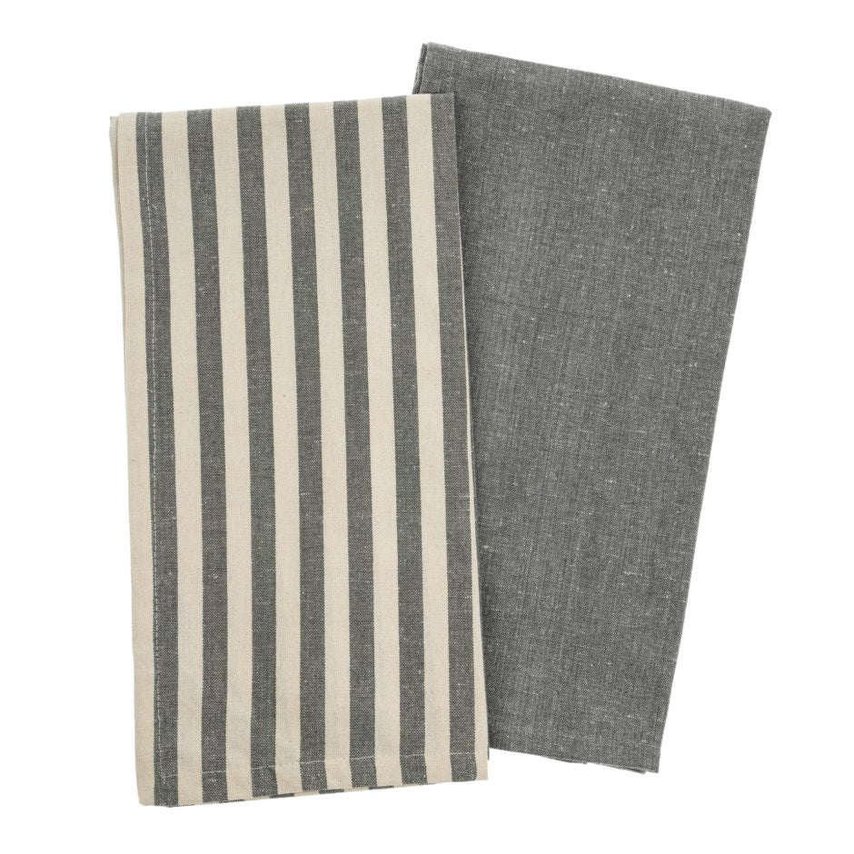 Indaba linge main vaisselle rayures Lucia Charcoal
