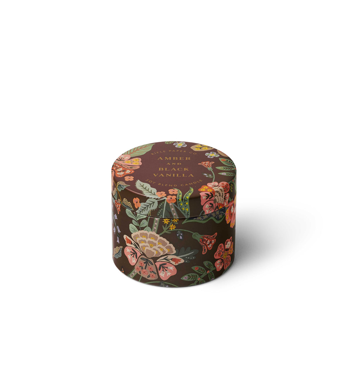 Bougie en étain parfumée Ambre & Vanille noire Rifle Paper Co. Décoration brun fleuri