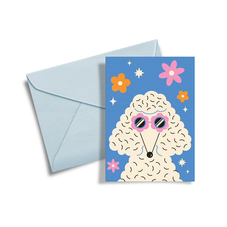 carte souhait chien caniche club pastel fête