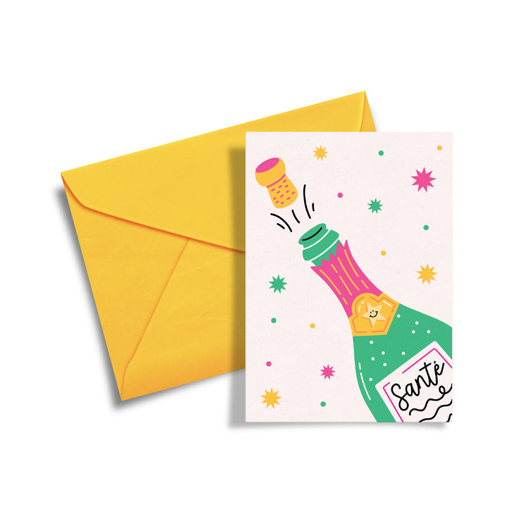 Carte de souhaits Champagne Santé Club Pastel événement célébration bouteille couleurs