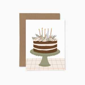 Carte de souhait gâteau d’anniversaire de papier fleuris 