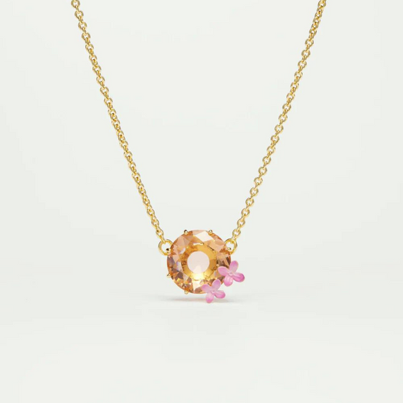 Collier cristal rond abricot fleurs émail rose Les Néréides Paris