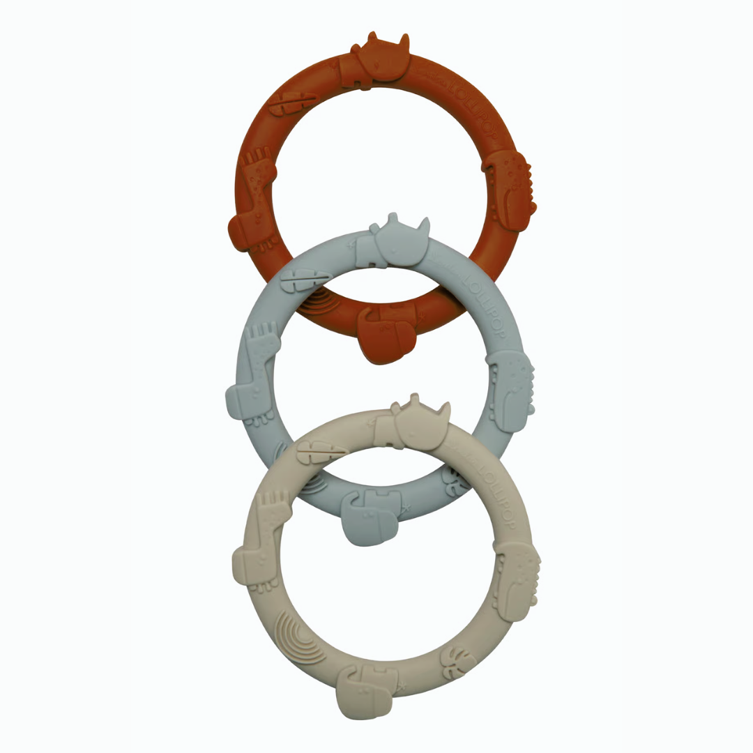 trio anneaux dentition silicone bébé ocre loulou lollipop