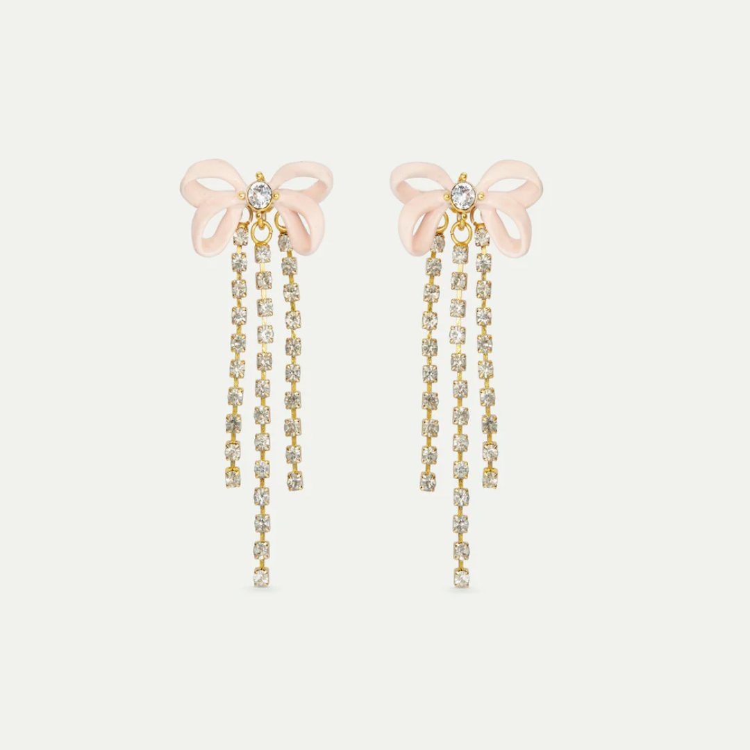 Boucles oreilles, ruban strass, opéra de paris, mignon, les Nereides, France, argent, plaquée or, rose