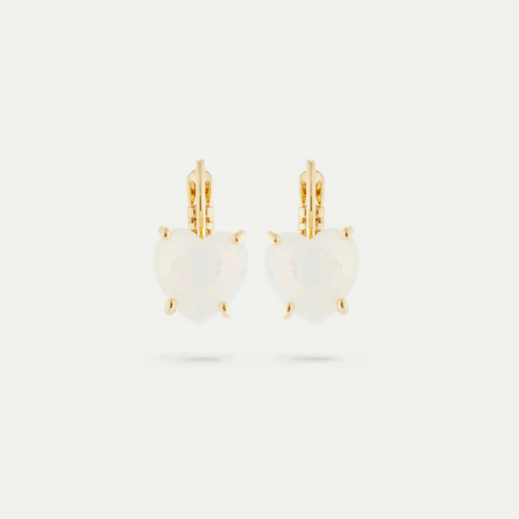 Boucles d'oreilles Dormeuses Coeur Blanc Opal - La Diamantine - Les Néréides