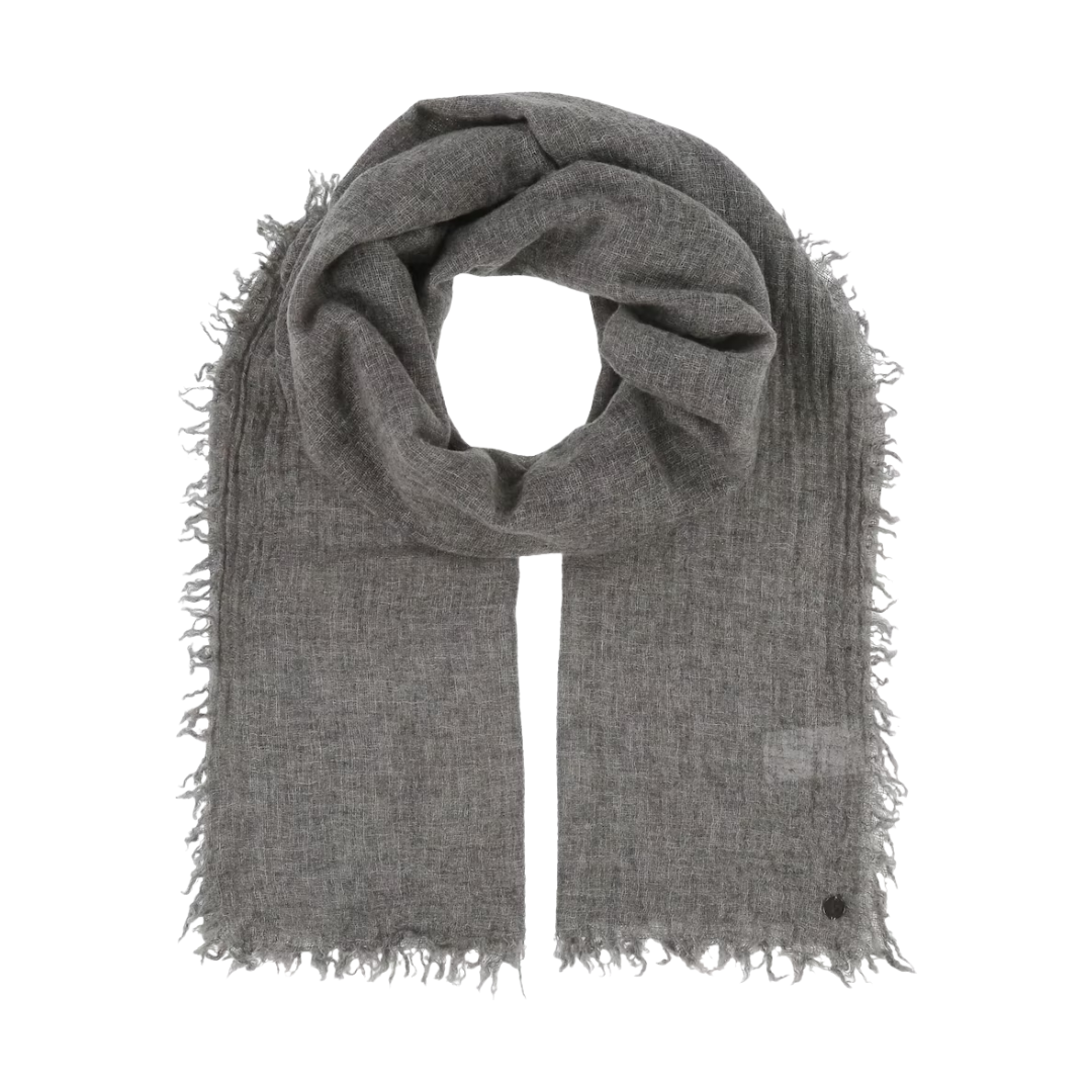 Foulard, laine, gris, V.Fraas, frange, style, mode,