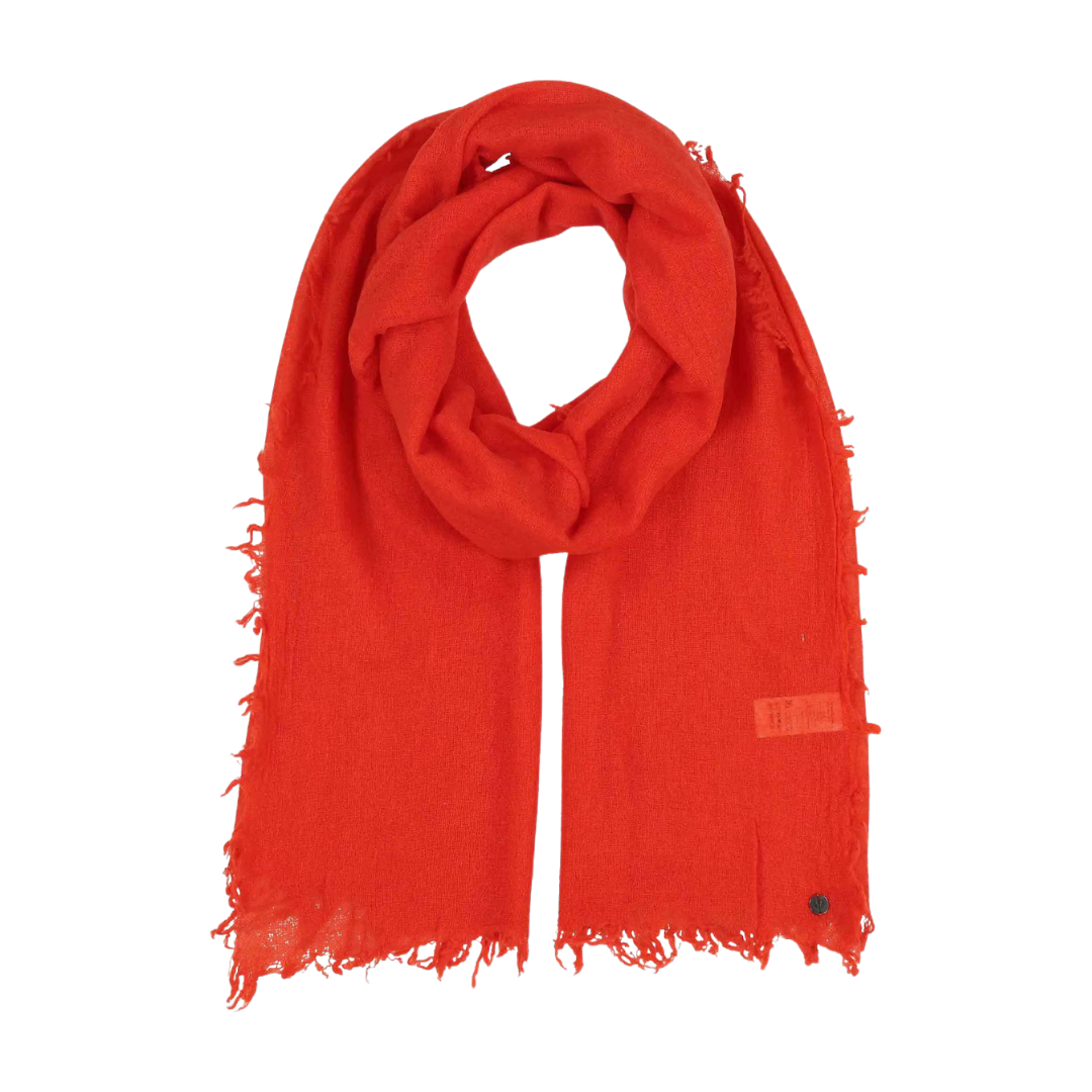 Foulard, laine, orange exotique, V.Fraas, frange, style, mode,