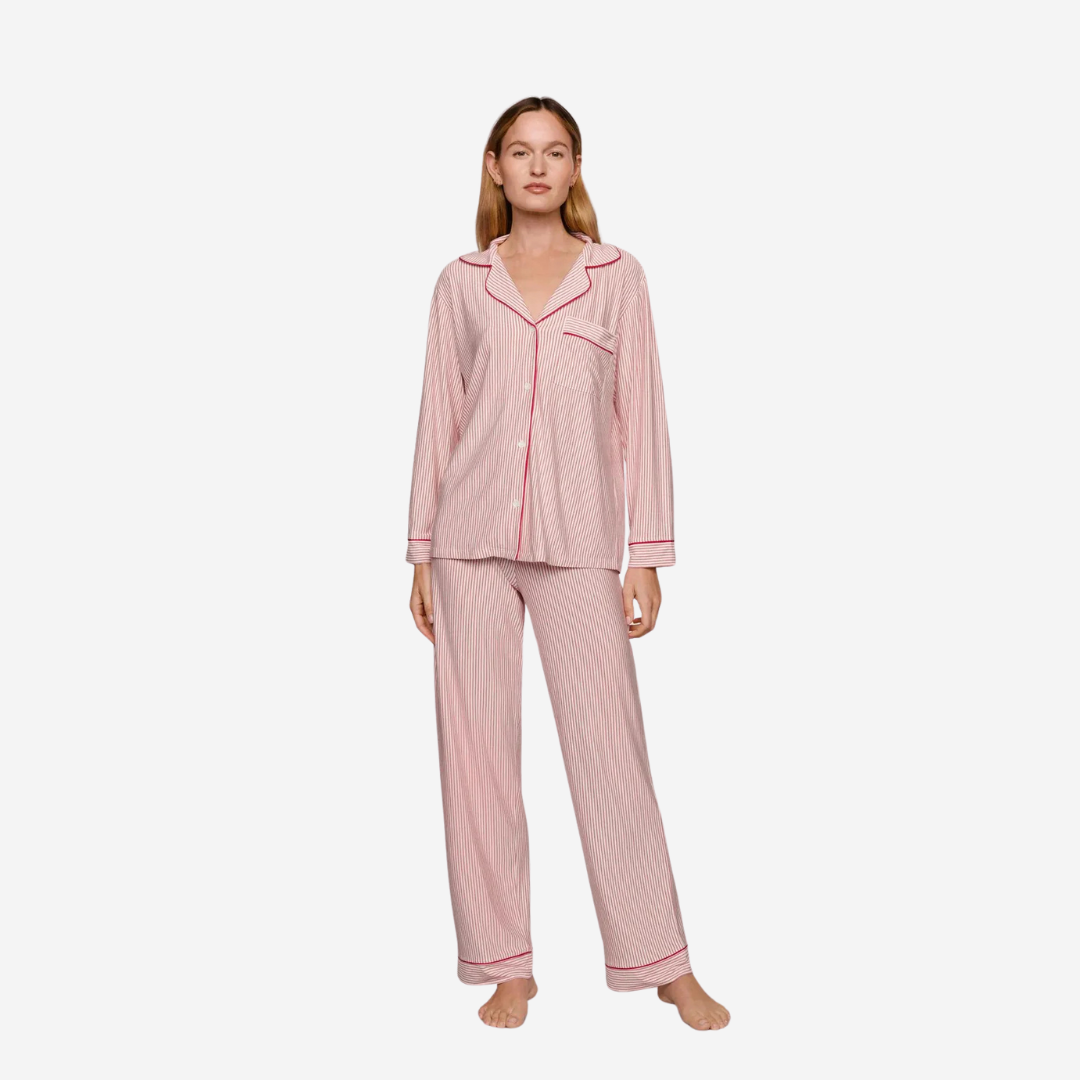 Pyjama, long, hiver, Noël, Eberjey, Tencel, rayures rouges