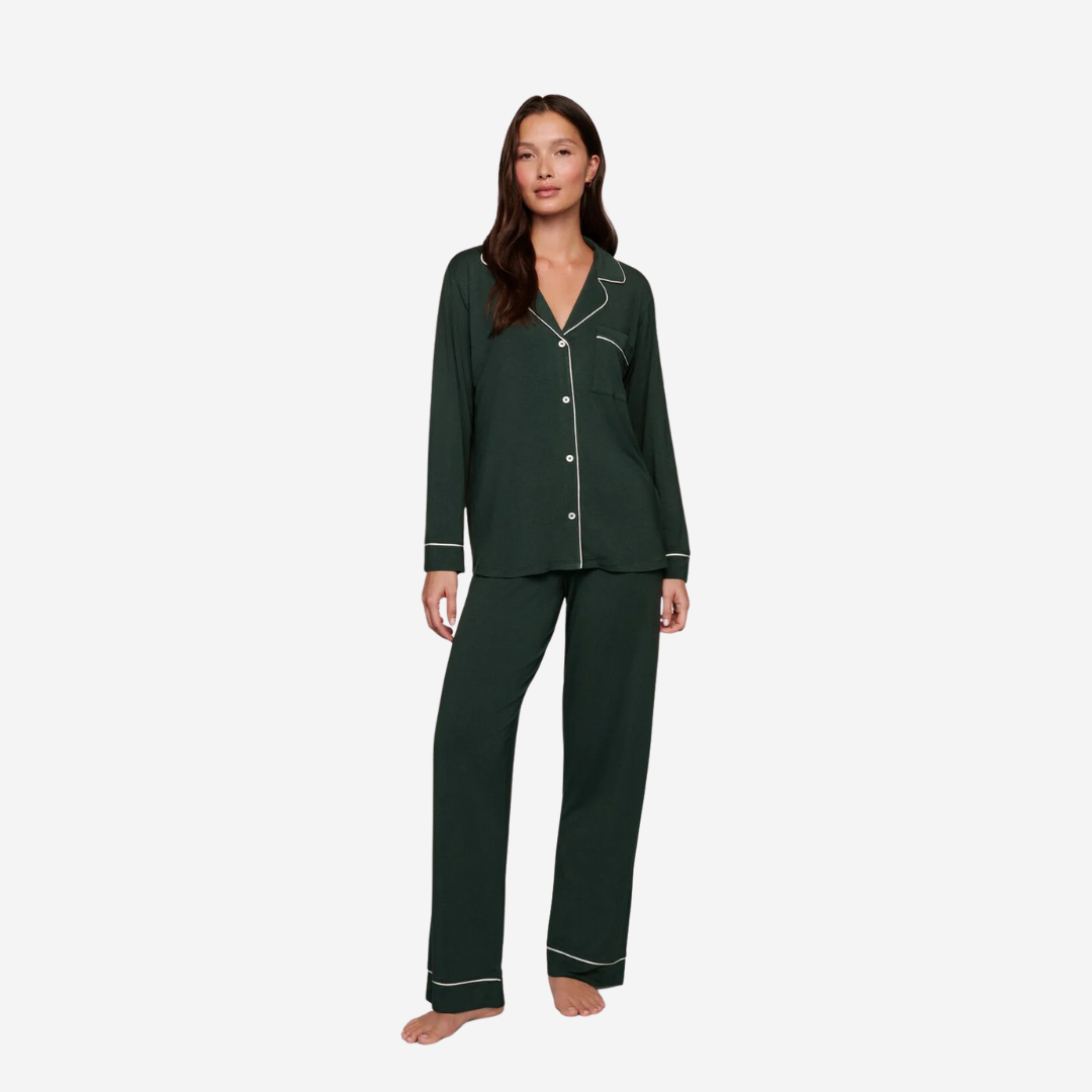 Pyjama, long, hiver, Noël, Eberjey, Tencel, vert sapin