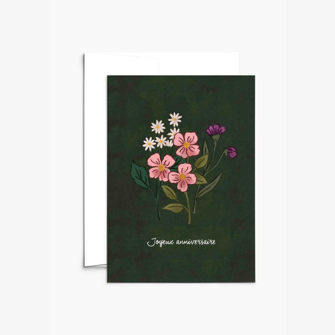 Carte joyeux anniversaire fleurs sauvages mimi & august vert