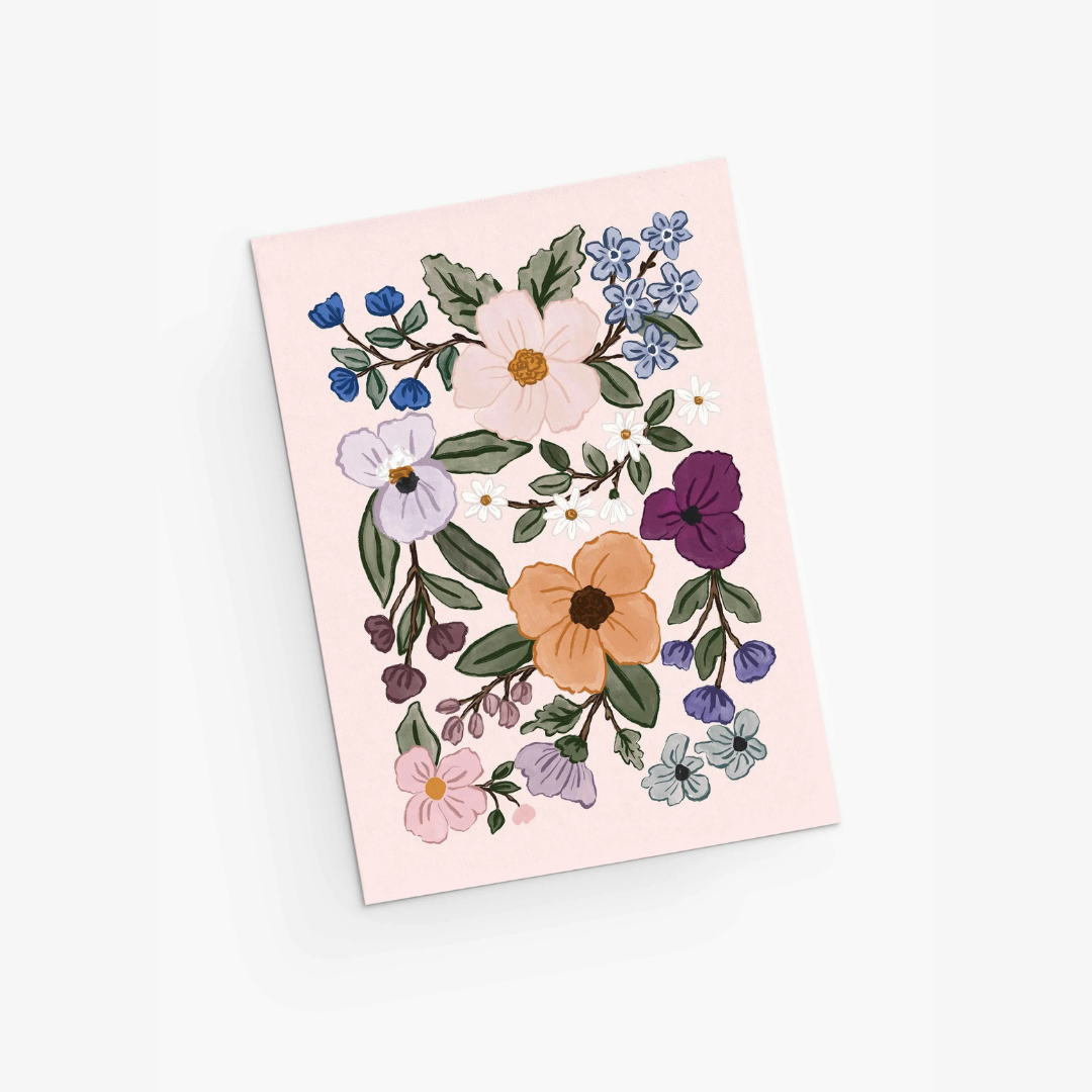 Cartes souhaits champs fleurs mimi & august rose fleuri