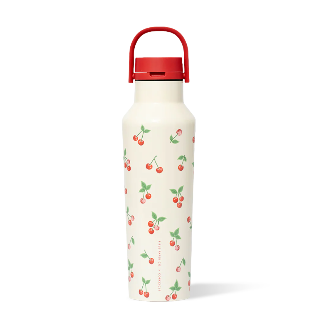 Bouteille sportive 20 oz Cerises Corkcicle × Rifle Paper Co. Blanc rouge vert cute tendance pratique 