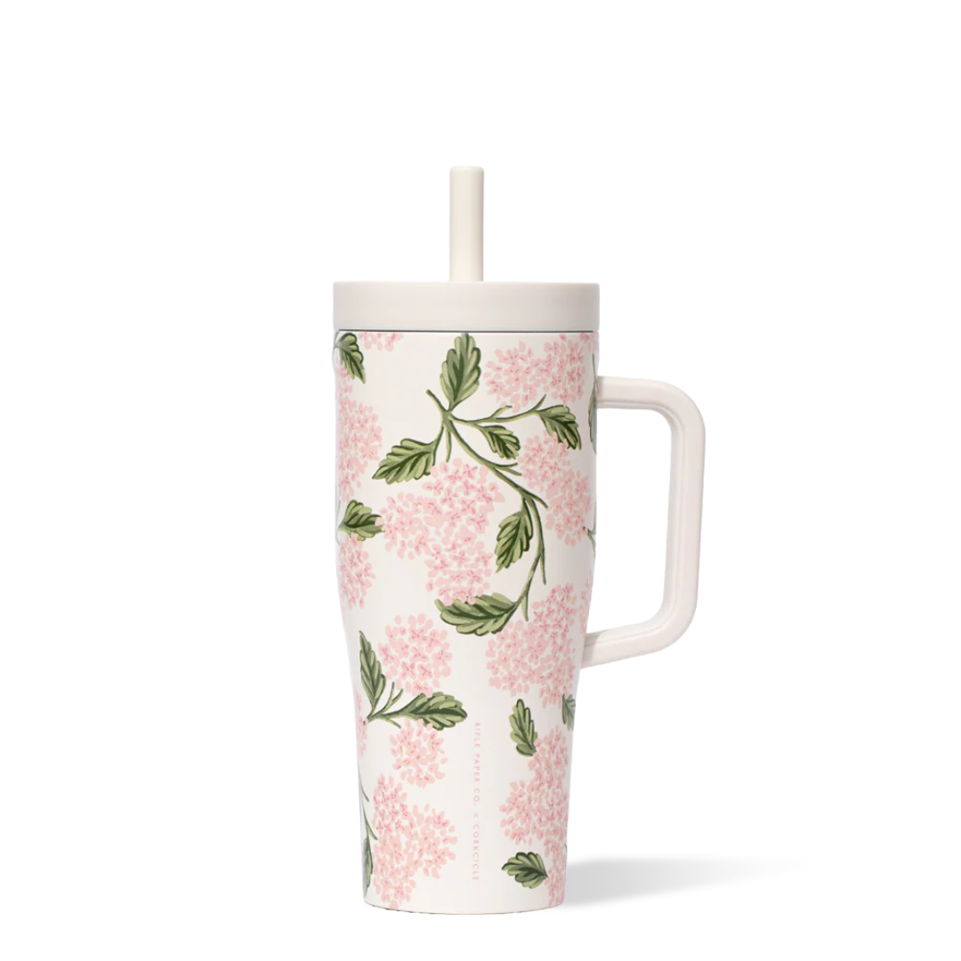 Tasse Cruiser 22 oz Hydrangea Rose pâle Corkcicle × Rifle Paper Co. Vert cute tendance pratique 