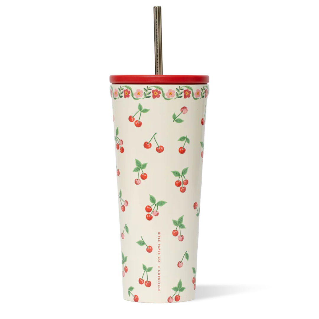 Cold Cup 24 oz Cerises Corkcicle × Rifle Paper Co. Rouge blanc vert cute tendance pratique 