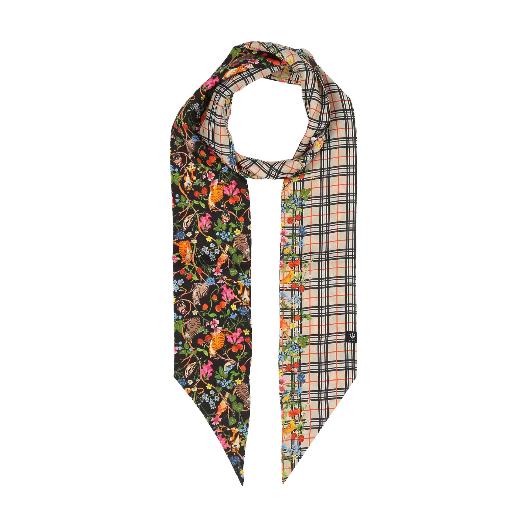 Twilly en soie motif plaid chats fond noir foulard cute tendance mode FRAAS coloré 