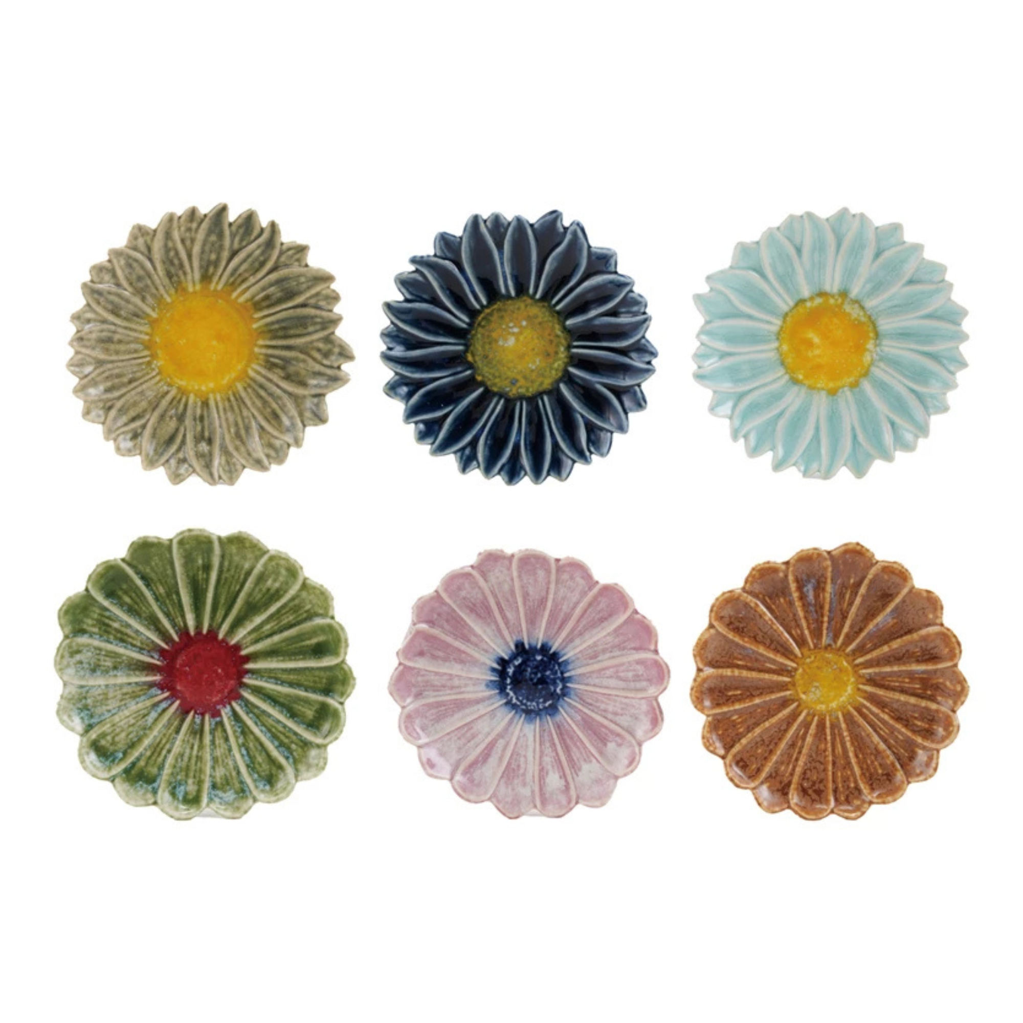 Assiette fleur en céramique – Glaçure réactive | 6 couleurs | Creative Co-Op
