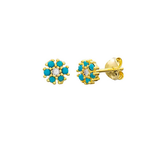 Boucles d'oreilles zircon turquoise argent sterling 925 or