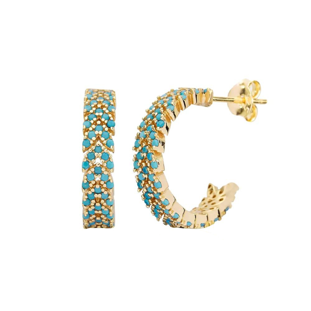 Anneaux zircon turquoise chevron argent sterling 925 or