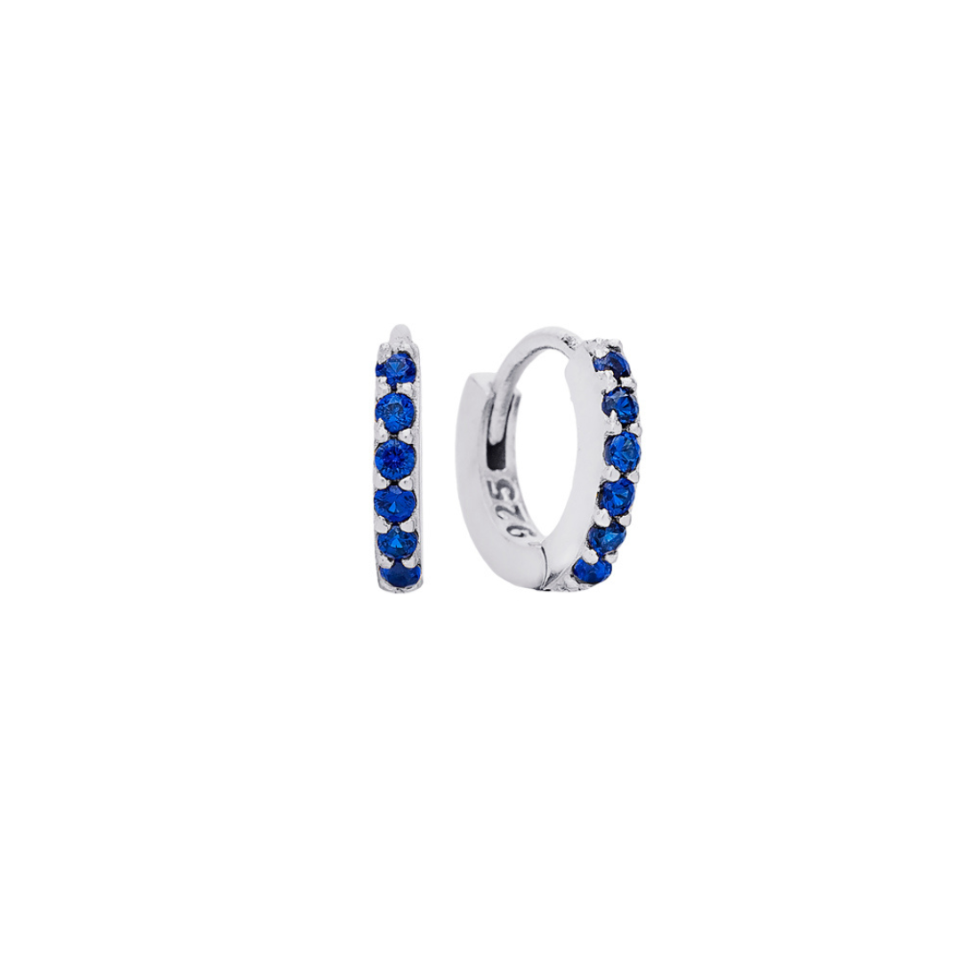 mini huggie anneaux zircon bleu argent sterling 925