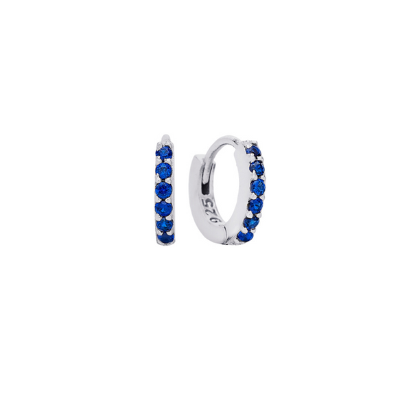 mini huggie anneaux zircon bleu argent sterling 925