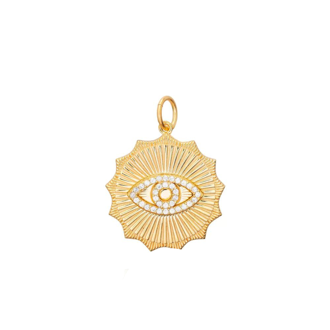 Breloque charm médaillon evil eye argent sterling 925 or turquie
