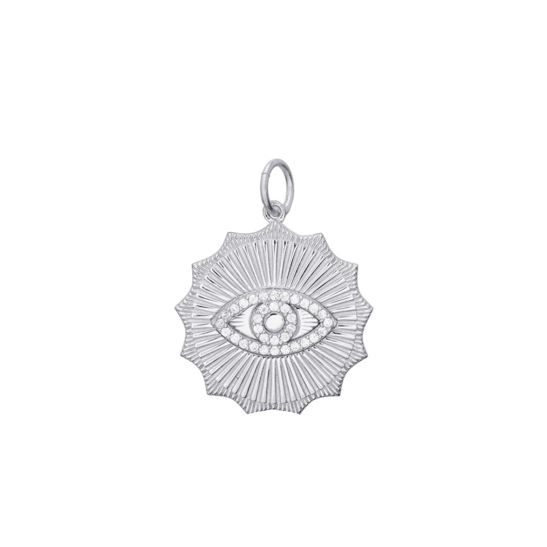 Breloque charm médaillon evil eye argent sterling 925 turquie