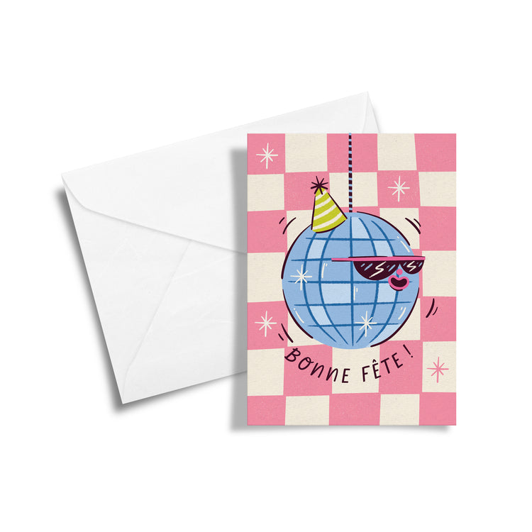 Carte de souhaits Boule disco Bonne fête Club Pastel motif carreaux célébration cool