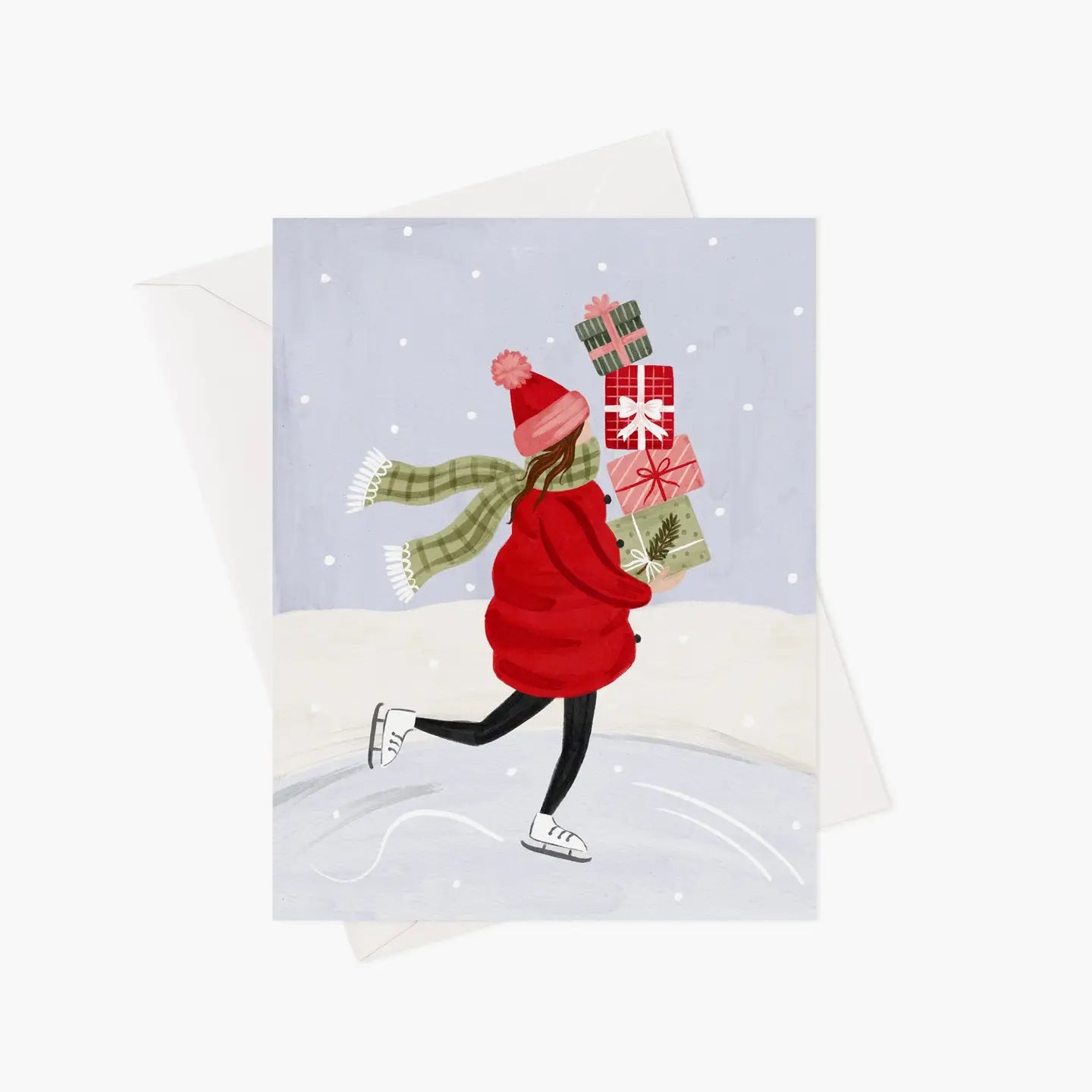Carte, Noël, patineuse, Québec, Canada, Marie-Lise illustration, célébration 
