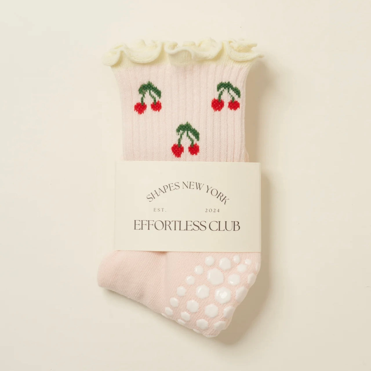 Chaussettes antidérapantes yoga pilates cerise coton rose 