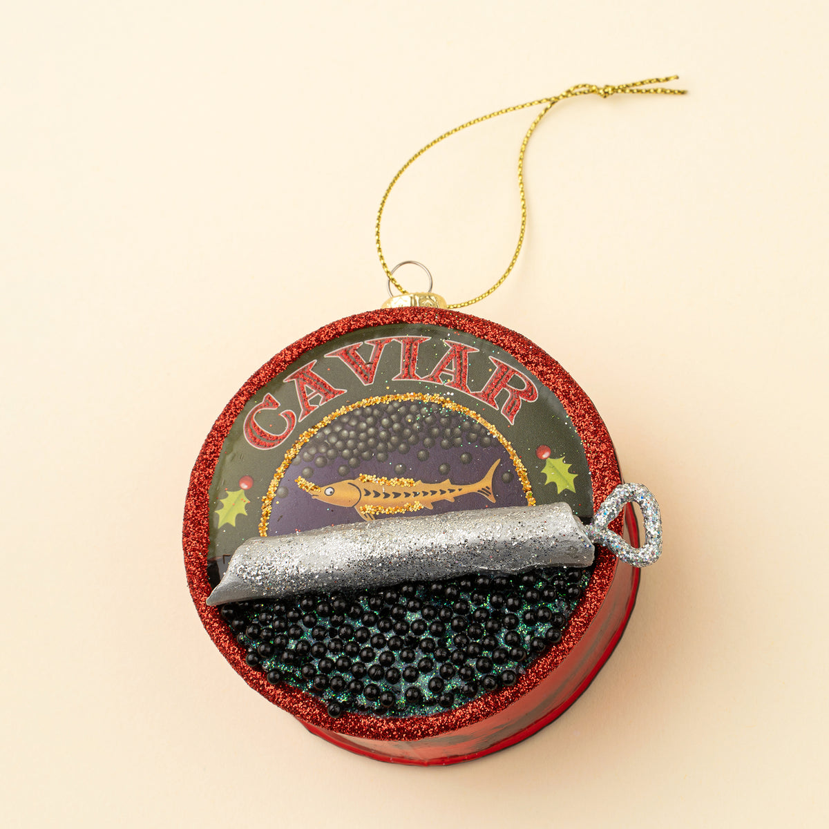 Ornement Noël boîte caviar brillant beau cadeau Indaba