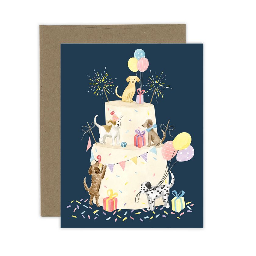 Carte de souhaits - Chiens et gâteau d’anniversaire | Almeida Illustrations