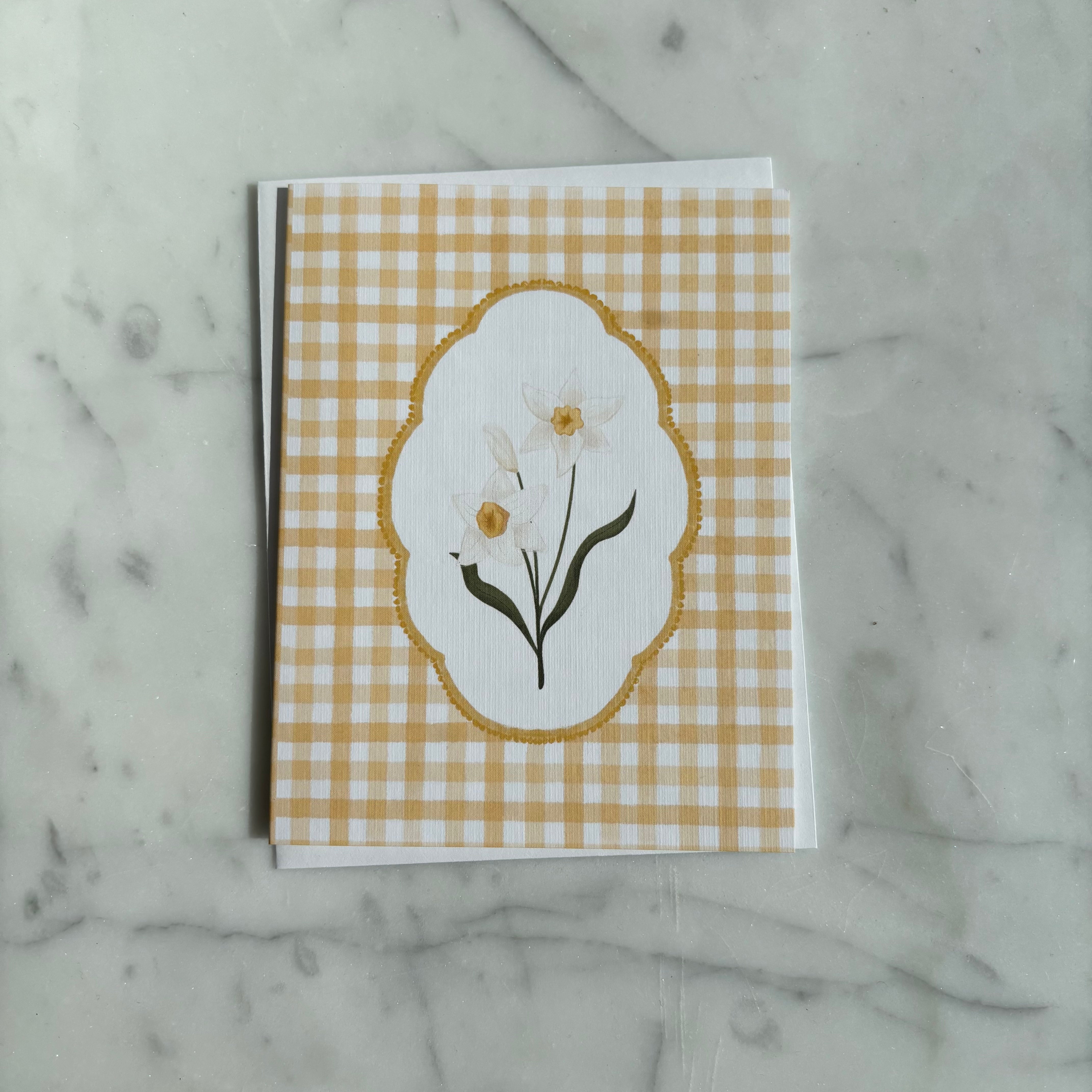 Carte, narcisses, vichy, jaune, blanc, vert, Sarah la lune, Montréal, canada