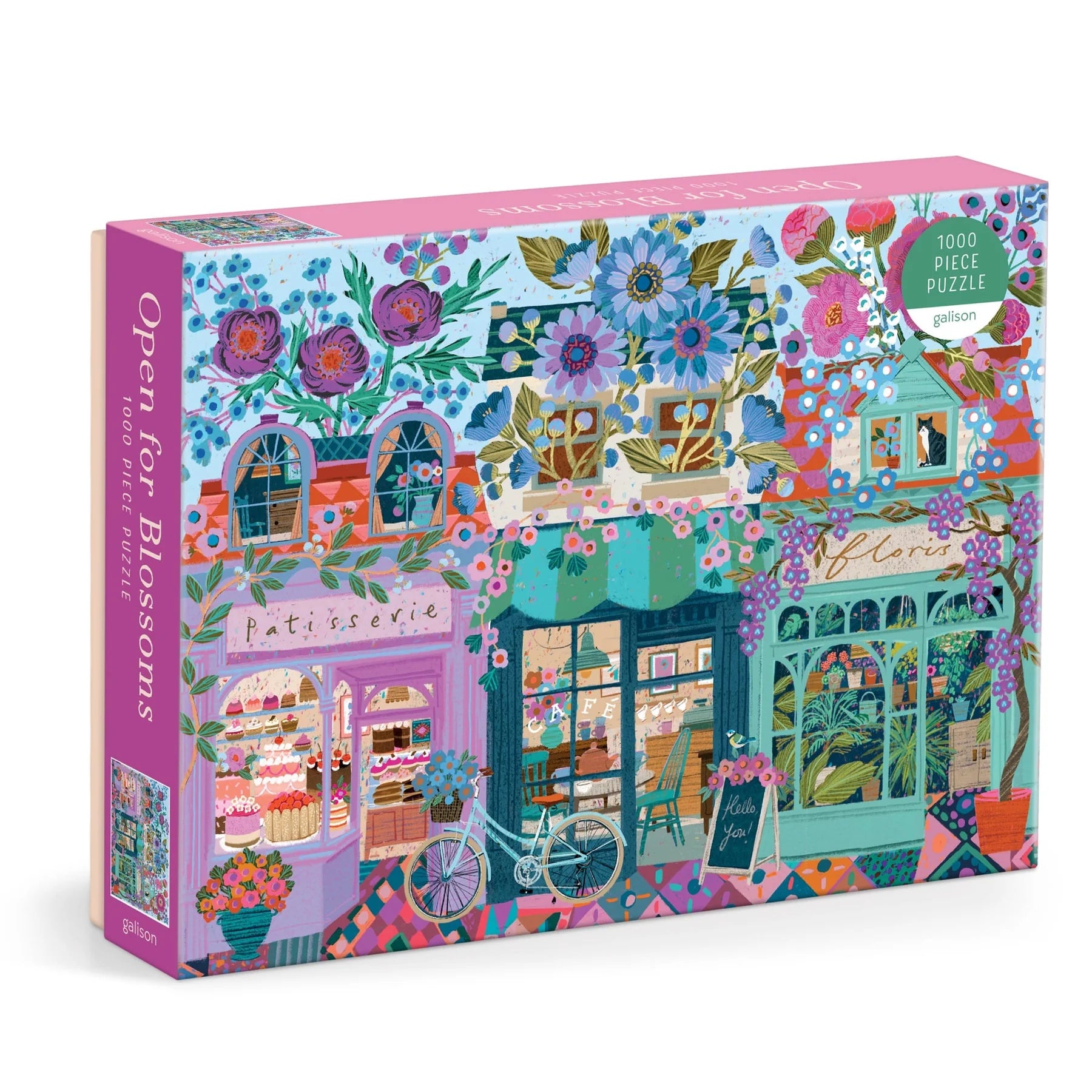 Casse-tête Open for blossom 1000 pièces Galison illustration Victoria Ball fleurs mauve rose bleu cute jeu