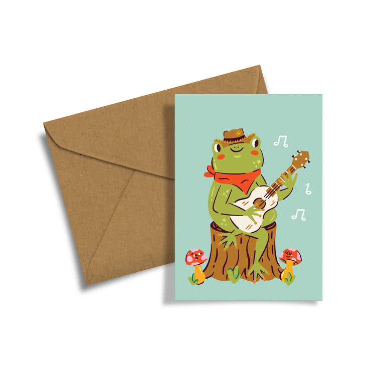 Carte de souhaits Grenouille Club Pastel musique guitare forêt vert 