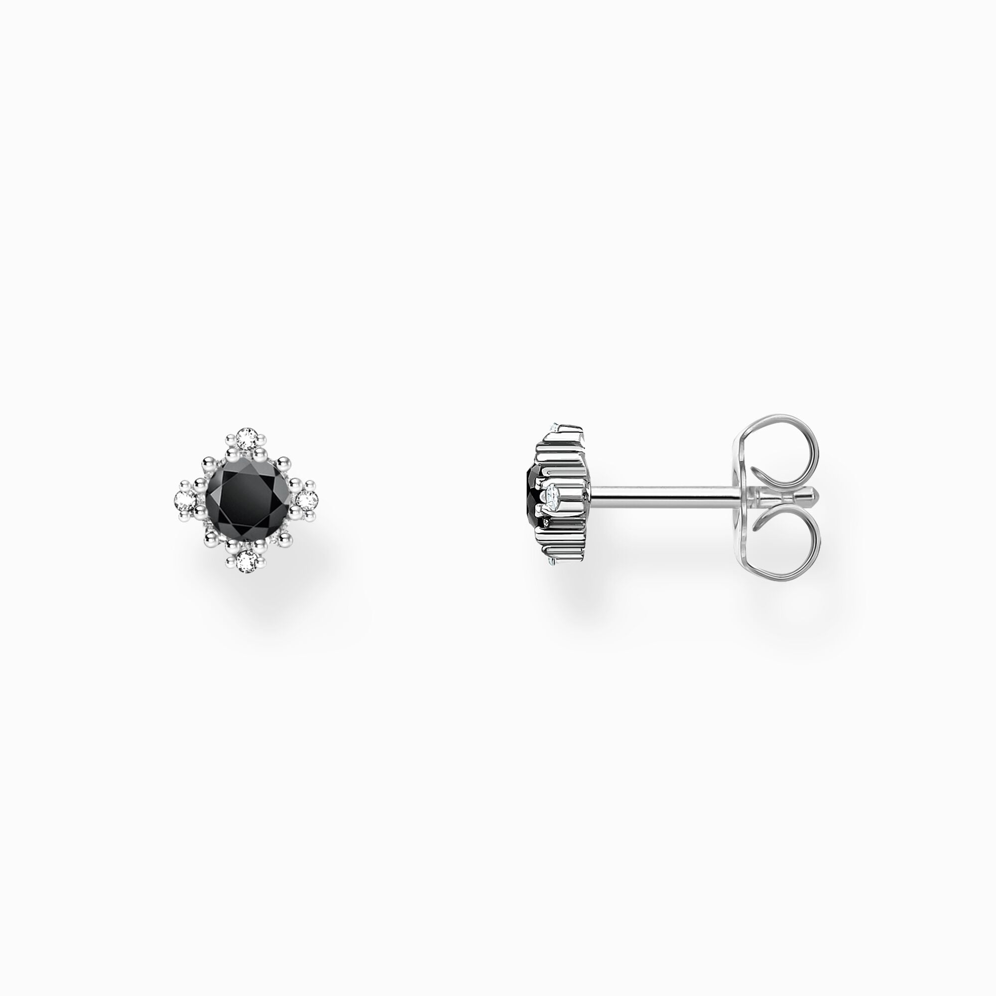 Boucles clou vintage noir argent sterling noir bijoux Thomas Sabo style mode zircon blanc