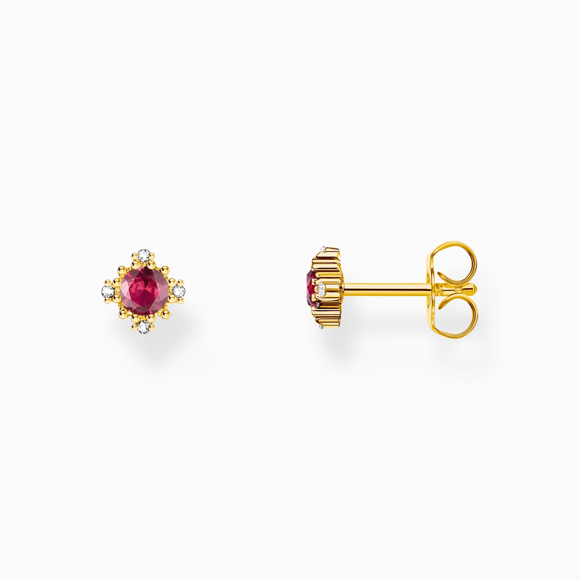 Boucles clou vintage rouge argent sterling plaquée or bijoux Thomas Sabo style mode zircon blanc