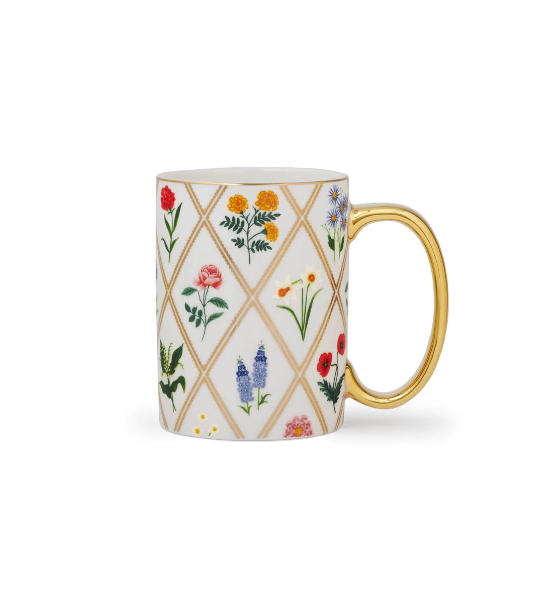 tasse en porcelaine Garden Study Rifle Paper Co. Cute tendance mode blanc fleuri coloré doré 